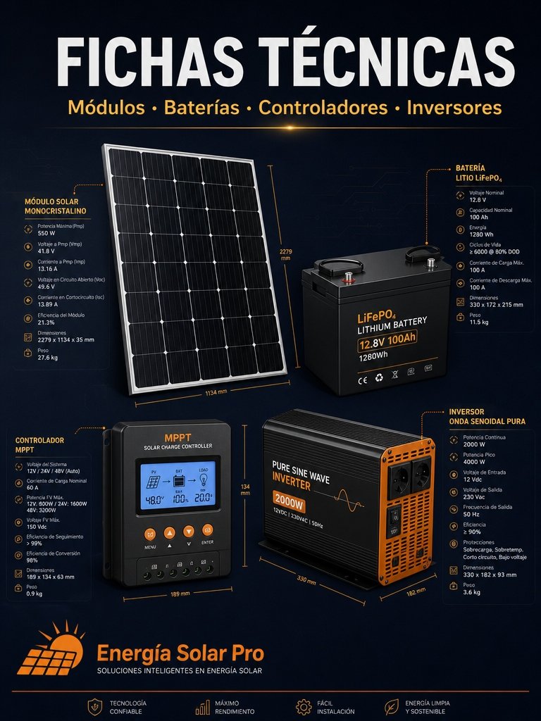 Fichas Técnicas de Módulos, Baterías, Controladores e Inversores - Energía Solar Pro